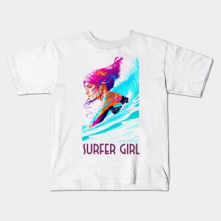 surfer girl, beach surf, wave riding, v3 Kids T-Shirt